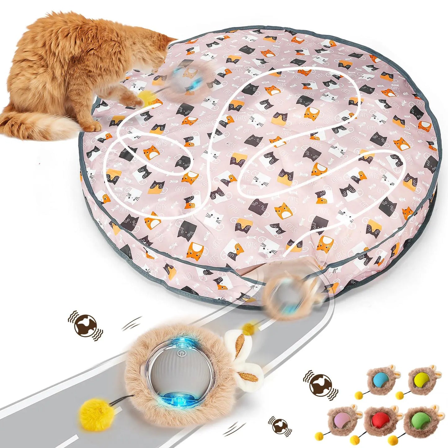 Interactive Cat Toy: Hide and Seek Game Mat with Automated Rolling Ball for Endless Indoor Fun
