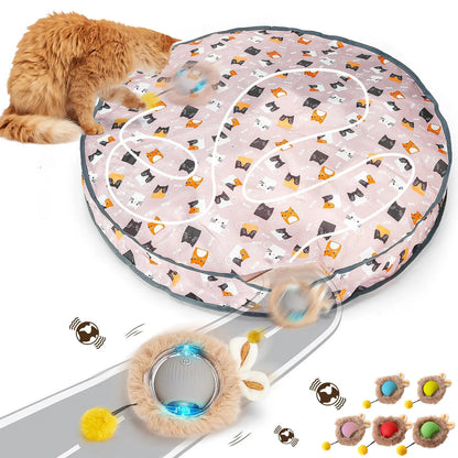 Interactive Cat Toy: Hide and Seek Game Mat with Automated Rolling Ball for Endless Indoor Fun