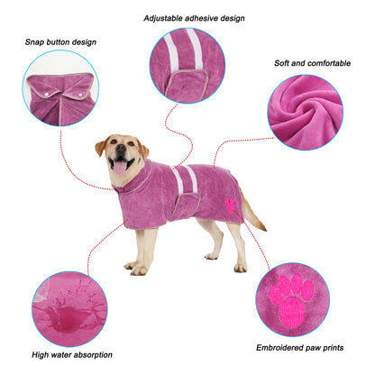 Quick-Drying Embroidered Terry Dog Bathrobe with Adjustable Belly Band - Super-Absorbent and Soft Fabric