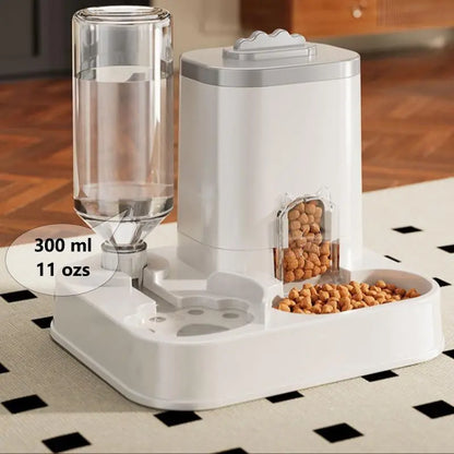 Cat Water Dispenser with Integrated Food Basin - Battery-Free, Modern White Design for Easy Cleaning and Hydration, Ideal for Small Dogs, Durable and Sturdy Pet Hydration Solution