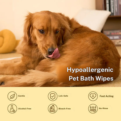 HICC PET Hypoallergenic Disposable Dog Grooming Wipes (20 Count) - Natural No-Rinse Formula with Fermented Oils for Hair Removal, Deodorizing, Skin Moisture, and Paw Care for Outdoor Use