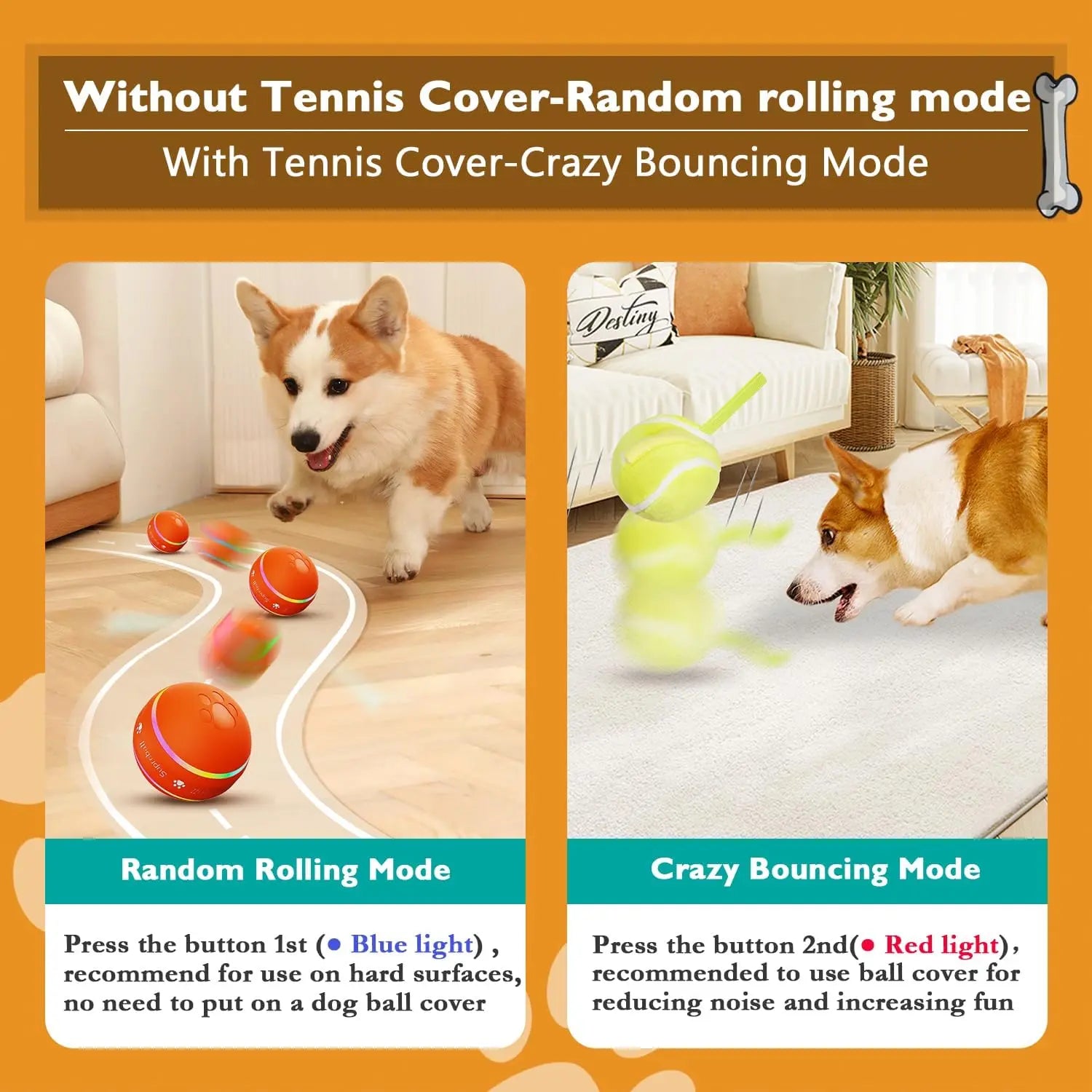 Interactive Motion-Activated Dog Ball - Durable USB Rechargeable Toy for Small, Medium, and Large Dogs