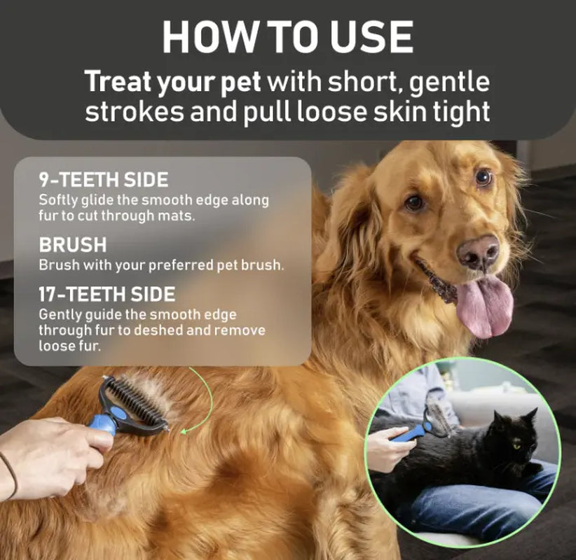 TQT Professional Pet Grooming Brush - Dual-Sided Shedding and Dematting Undercoat Rake for Dogs and Cats, Reducing Shedding and Hair Dispersal