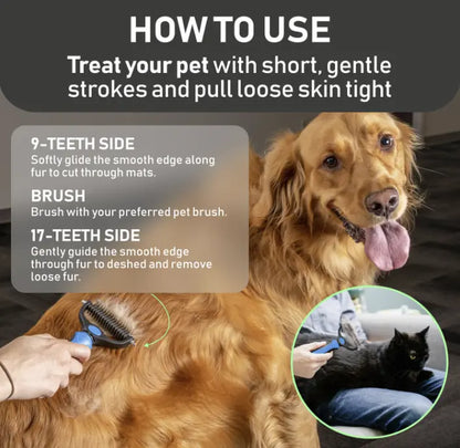 TQT Professional Pet Grooming Brush - Dual-Sided Shedding and Dematting Undercoat Rake for Dogs and Cats, Reducing Shedding and Hair Dispersal