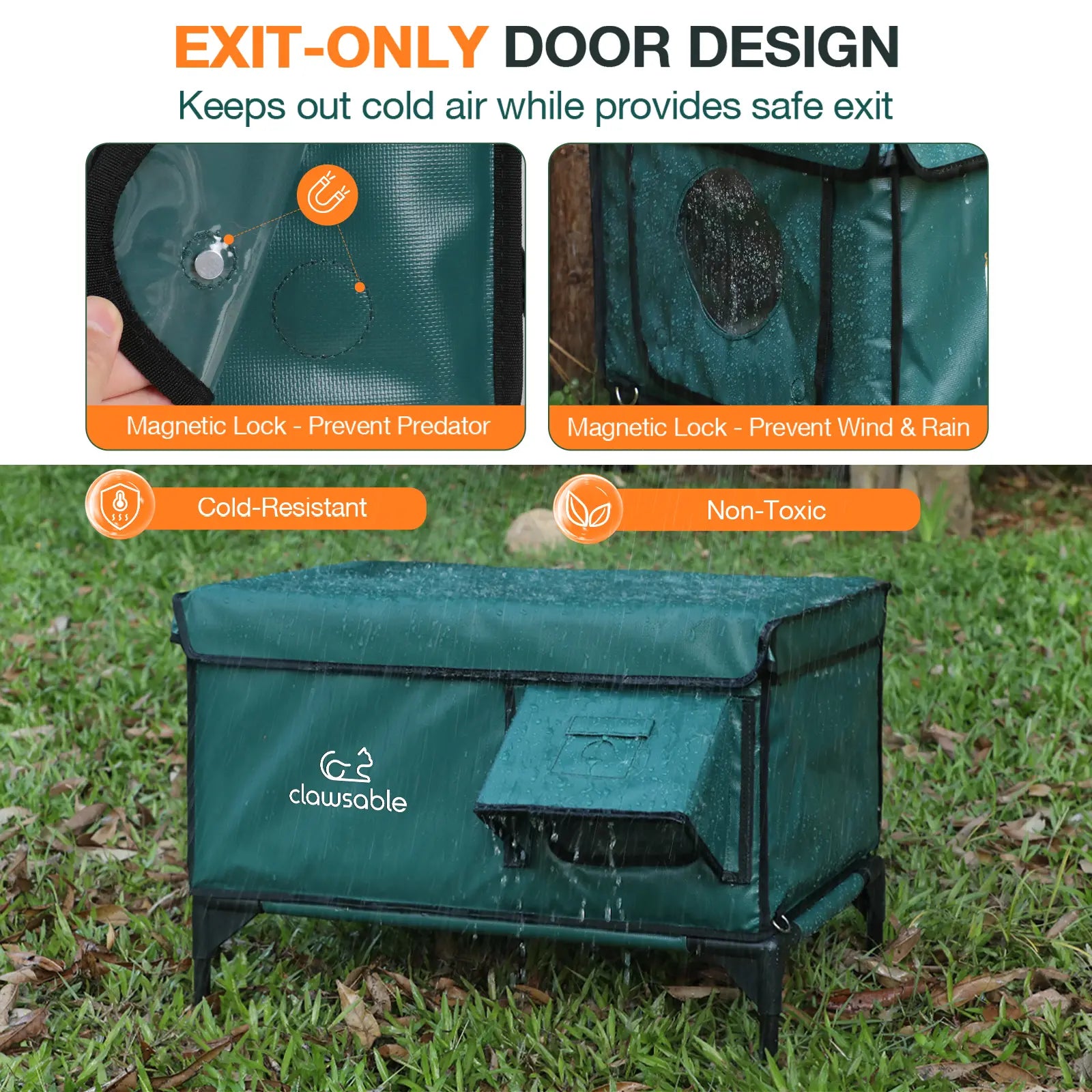 Clawsable Indestructible Heated Outdoor Cat House - 100% Waterproof, Fully Insulated Shelter with Safe Escape Door for Feral Cats and Kittens in Winter
