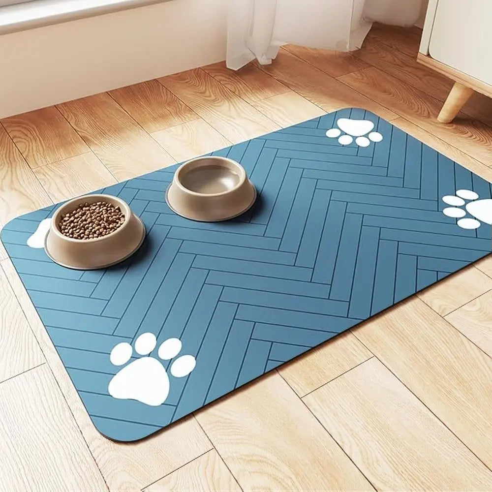 Absorbent Quick-Drying Pet Feeding Mat for Dogs and Cats with Non-Slip Rubber Base and Dark Polyester Surface for Indoor Use
