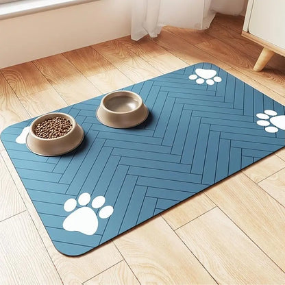 Absorbent Quick-Drying Pet Feeding Mat for Dogs and Cats with Non-Slip Rubber Base and Dark Polyester Surface for Indoor Use