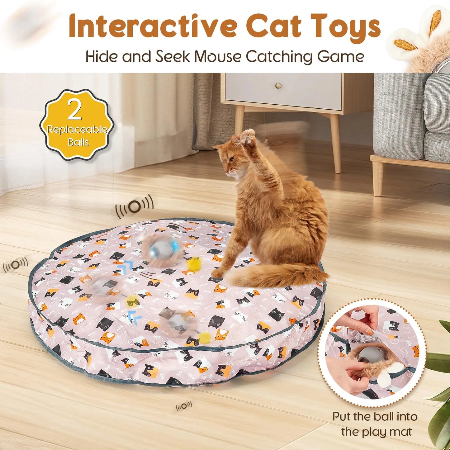 Interactive Cat Toy: Hide and Seek Game Mat with Automated Rolling Ball for Endless Indoor Fun