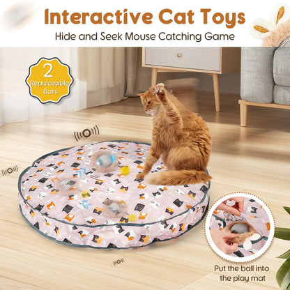 Interactive Cat Toy: Hide and Seek Game Mat with Automated Rolling Ball for Endless Indoor Fun