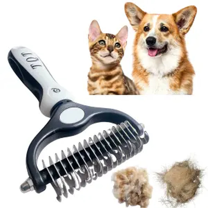 TQT Professional Pet Grooming Brush - Dual-Sided Shedding and Dematting Undercoat Rake for Dogs and Cats, Reducing Shedding and Hair Dispersal