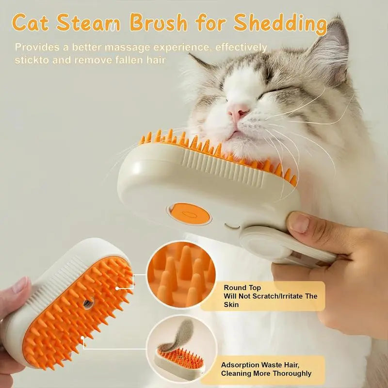 3-in-1 Pet Steam Brush and Hair Remover for Cats and Dogs - Adjustable Grooming Comb with Steam Technology for Efficient Fur Removal