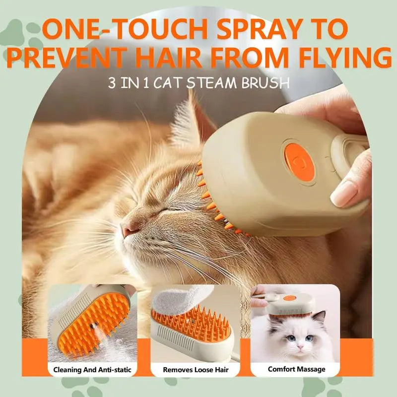 3-in-1 Pet Steam Brush and Hair Remover for Cats and Dogs - Adjustable Grooming Comb with Steam Technology for Efficient Fur Removal