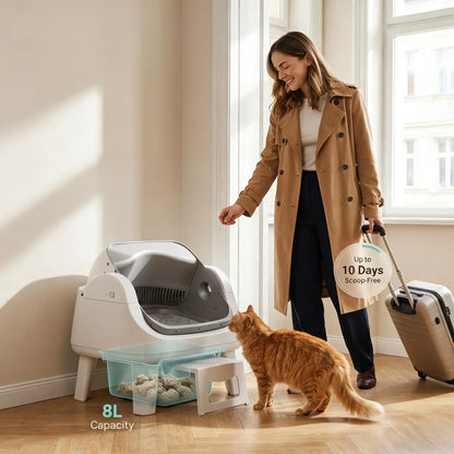 Petpivot Autoscooper 12 Lite Open Top Self-Cleaning Cat Litter Box with Automatic Operation, Dual Safety Sensors, Anti-Pinch Protection, and Senior Cat Accessibility Step