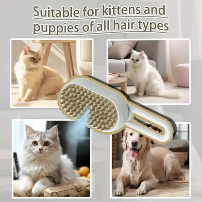 3-in-1 Pet Steam Brush and Hair Remover for Cats and Dogs - Adjustable Grooming Comb with Steam Technology for Efficient Fur Removal