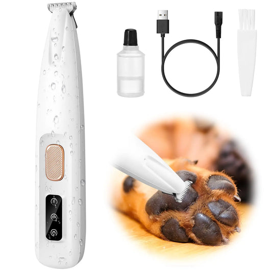 Professional Dog Paw Trimmer with LED Light - Upgraded Electric Grooming Clippers for Dogs and Cats, Waterproof and Low Noise Design with LED Display
