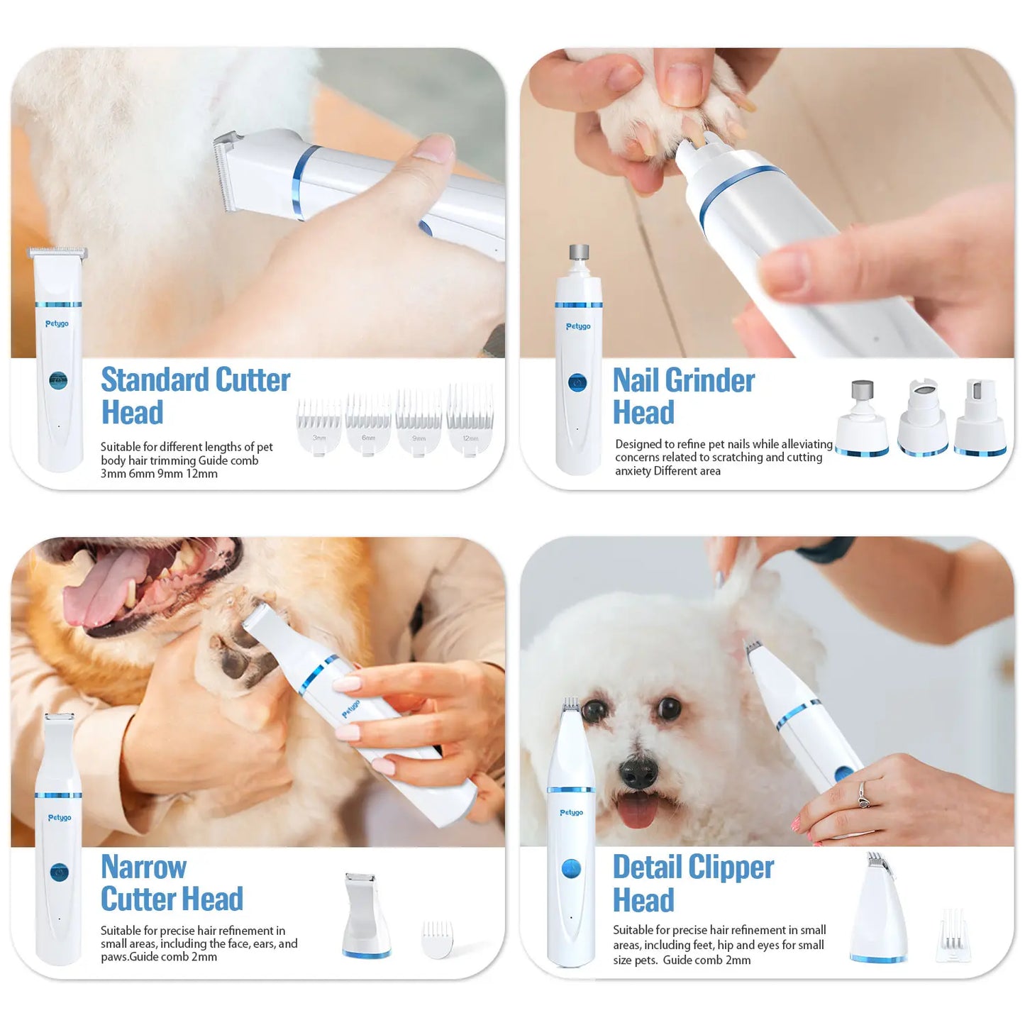 Petygo Professional 4-In-1 Dog Grooming Kit with Nail Grinder and Paw Trimmer - Low-Noise, Rechargeable, Cordless Electric Clippers for Dogs, Cats, and Small Pets - Ideal Gift for Holidays and Special Occasions