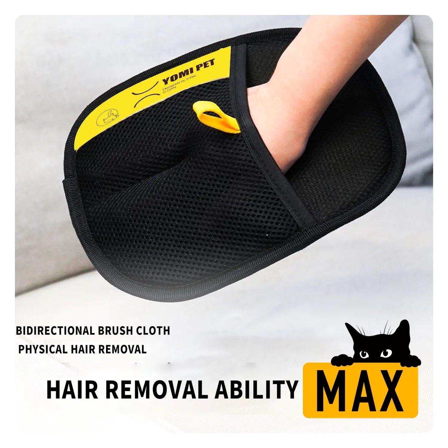 YOMI PET Electrostatic Hair Removal Gloves - Dual-Sided Brush for Effective Grooming and Cleaning of Cat and Dog Hair
