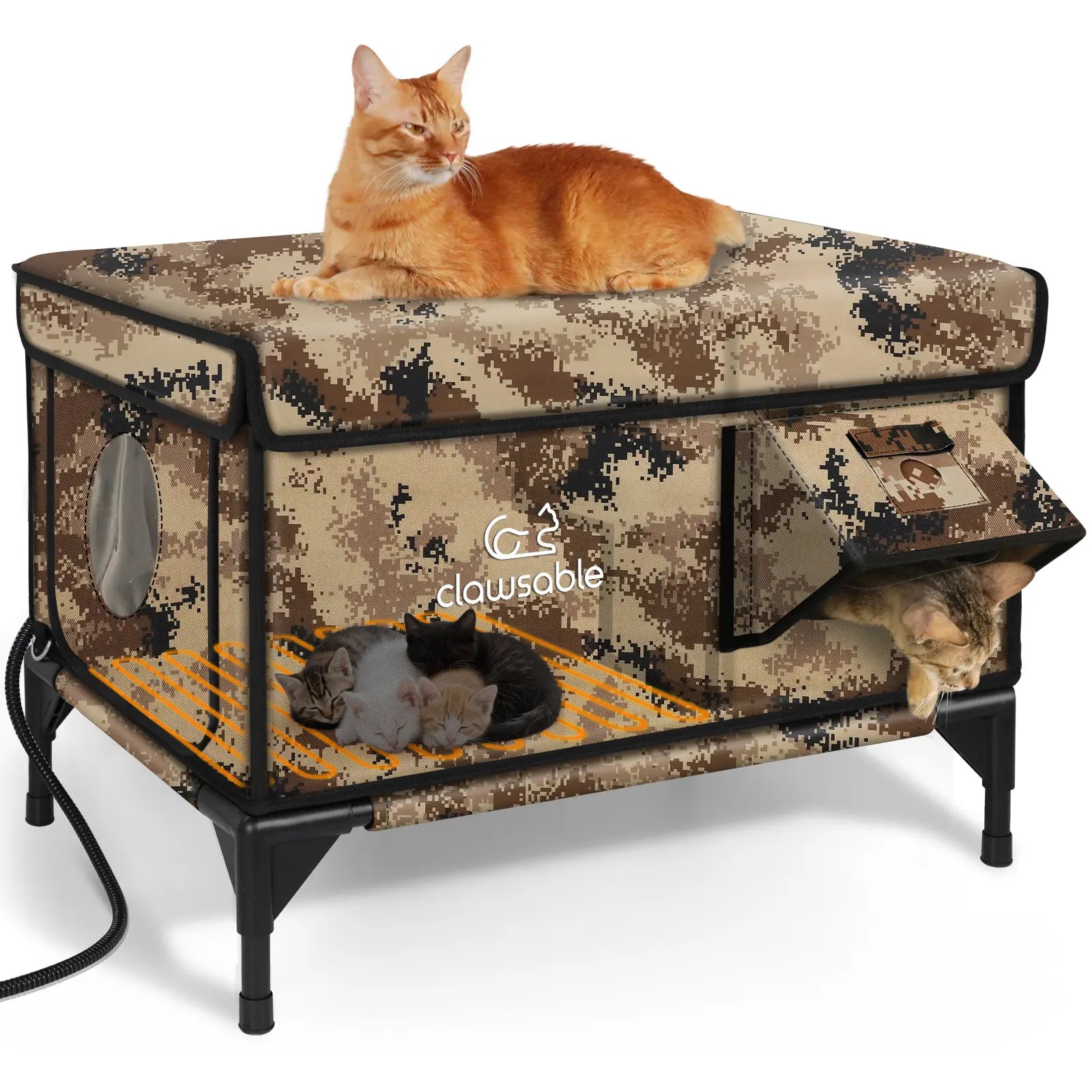 Clawsable Indestructible Heated Outdoor Cat House - 100% Waterproof, Fully Insulated Shelter with Safe Escape Door for Feral Cats and Kittens in Winter