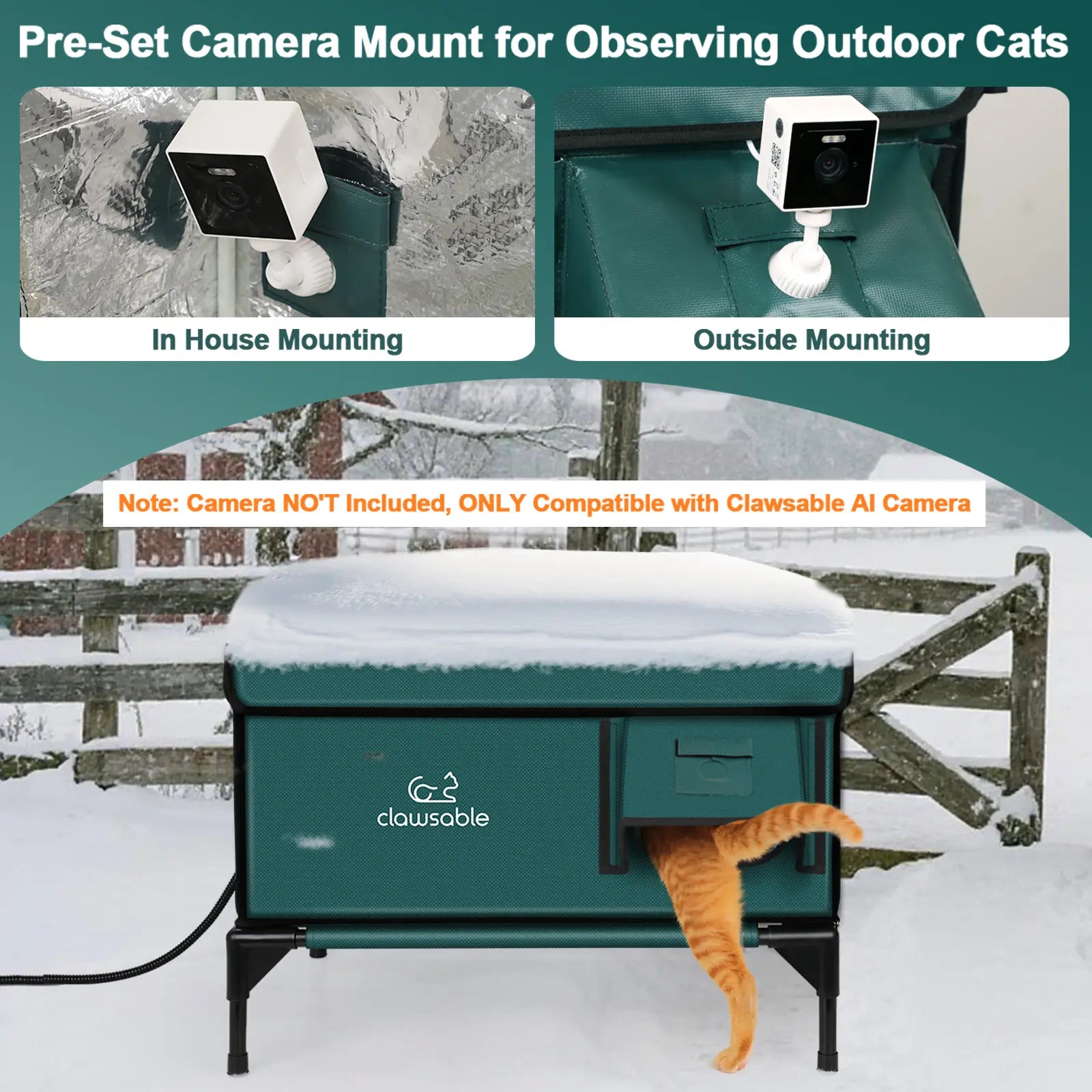 Clawsable Indestructible Heated Outdoor Cat House - 100% Waterproof, Fully Insulated Shelter with Safe Escape Door for Feral Cats and Kittens in Winter
