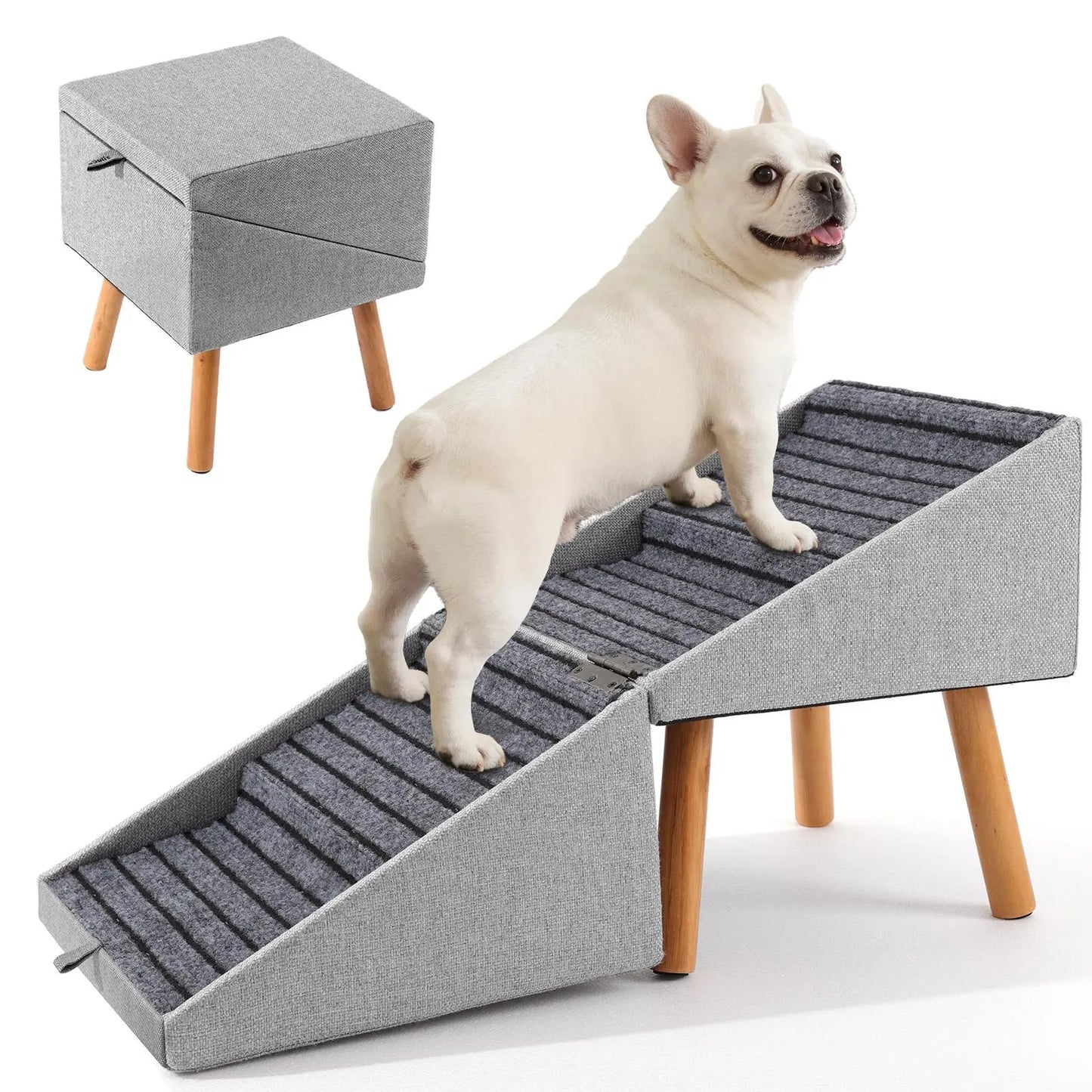 17-Inch Wooden Dog Stairs Ramp for Couch | Ziluce Convertible Ottoman Ramp for Sofa or Short Bed | Ideal for Senior, Small, and Medium Dogs, Including Dachshunds | 2-In-1 Home Step Stool with Wooden Base