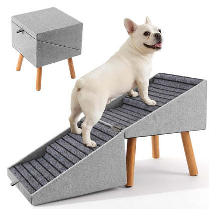 17-Inch Wooden Dog Stairs Ramp for Couch | Ziluce Convertible Ottoman Ramp for Sofa or Short Bed | Ideal for Senior, Small, and Medium Dogs, Including Dachshunds | 2-In-1 Home Step Stool with Wooden Base