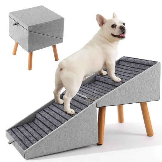 17-Inch Wooden Dog Stairs Ramp for Couch | Ziluce Convertible Ottoman Ramp for Sofa or Short Bed | Ideal for Senior, Small, and Medium Dogs, Including Dachshunds | 2-In-1 Home Step Stool with Wooden Base
