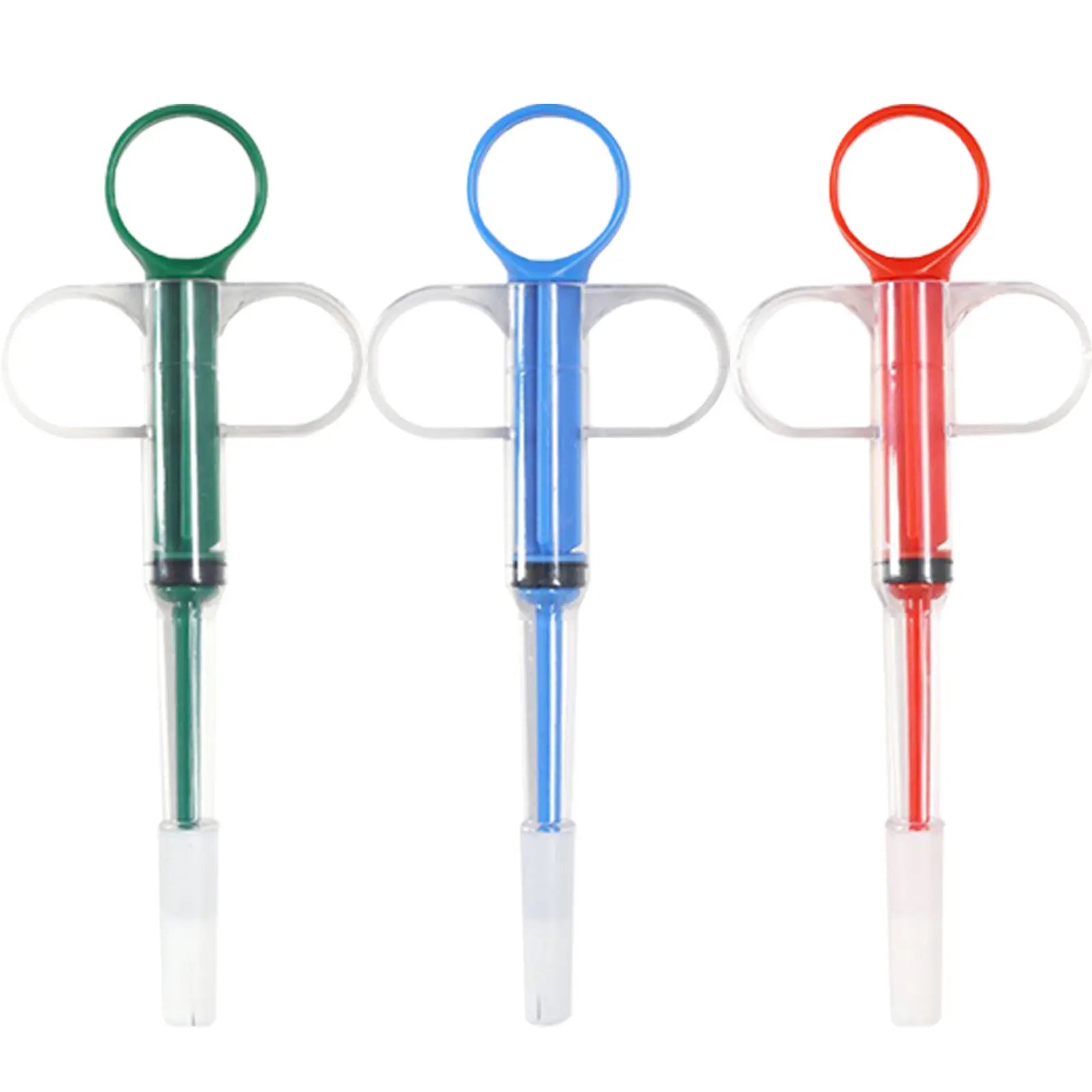 Pet Pill Plunger Dispenser Set for Small Cats and Dogs - Soft Tip Tablet Syringe Pusher in Green, Red, and Blue