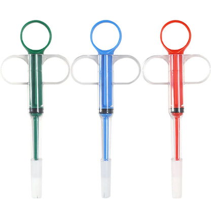Pet Pill Plunger Dispenser Set for Small Cats and Dogs - Soft Tip Tablet Syringe Pusher in Green, Red, and Blue