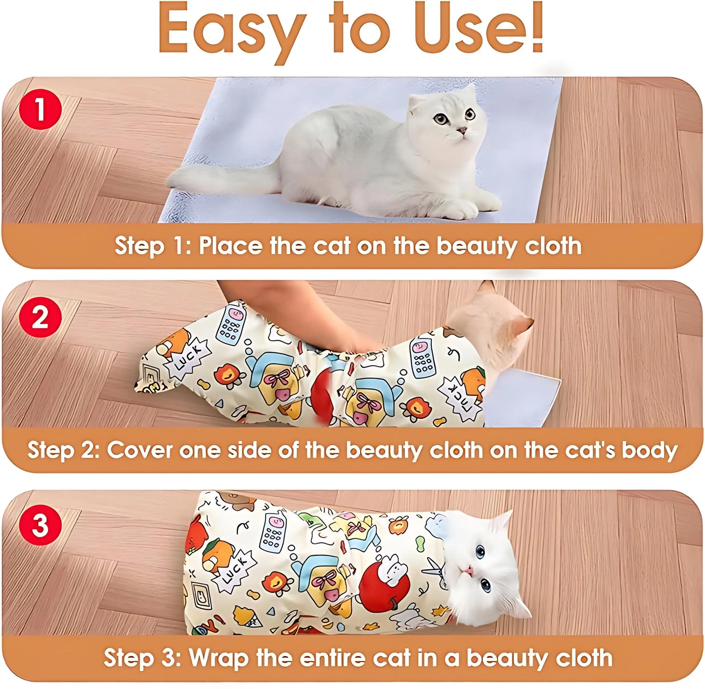 Supetspaw Reusable Cat Grooming Wrap – Washable Self-Adhesive Anti-Scratch Restraint for Stress-Free Nail Clipping, Face Cleaning, Medication, and Multifunctional Care | Ideal for Makeup or Camera Travel Storage