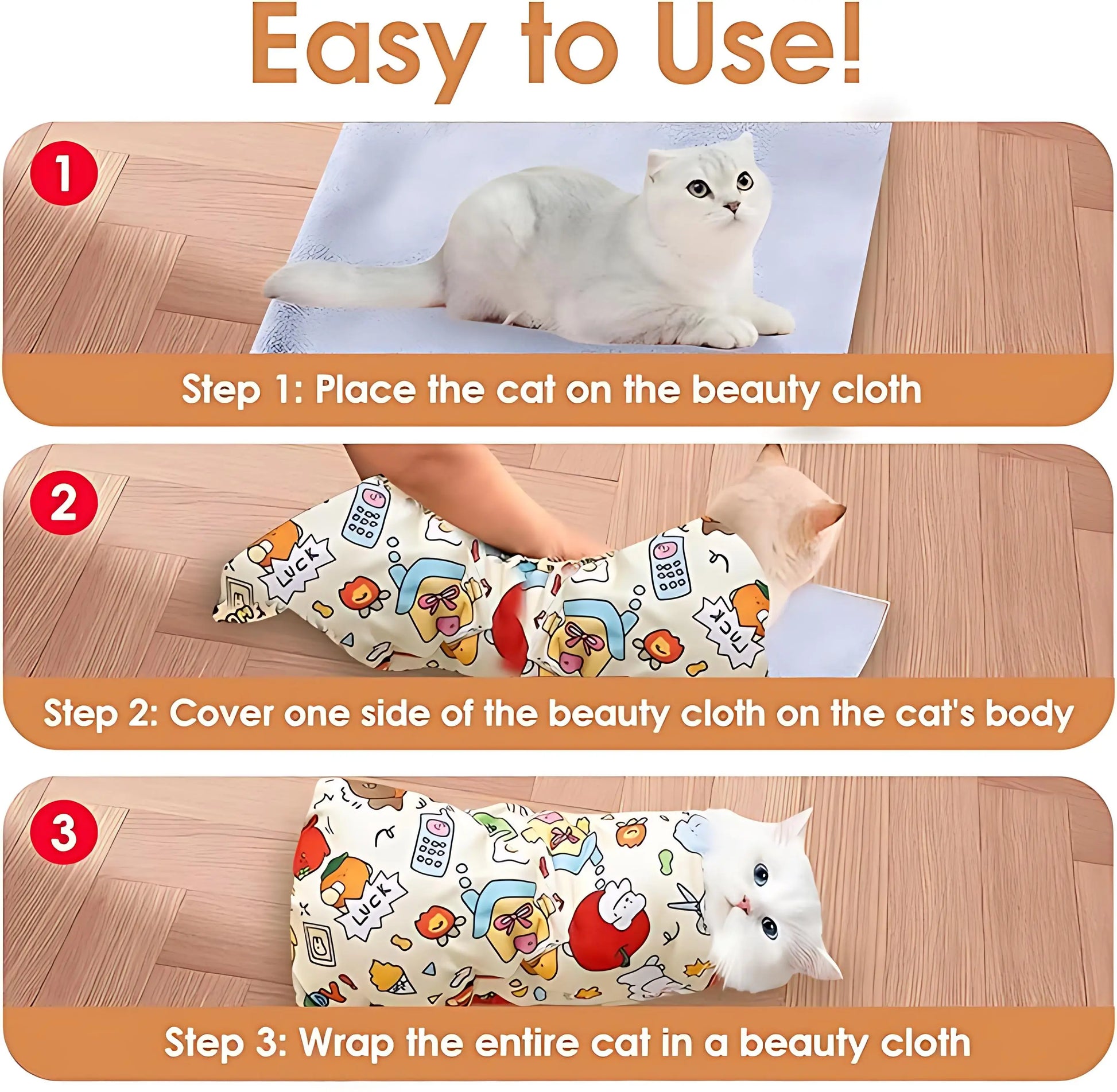 Supetspaw Reusable Cat Grooming Wrap – Washable Self-Adhesive Anti-Scratch Restraint for Stress-Free Nail Clipping, Face Cleaning, Medication, and Multifunctional Care | Ideal for Makeup or Camera Travel Storage