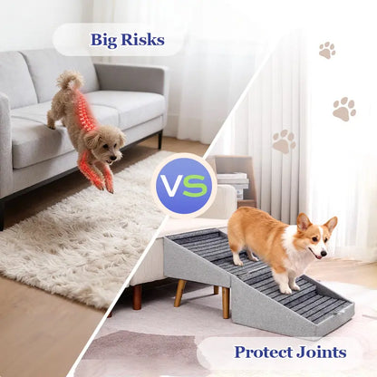 17-Inch Wooden Dog Stairs Ramp for Couch | Ziluce Convertible Ottoman Ramp for Sofa or Short Bed | Ideal for Senior, Small, and Medium Dogs, Including Dachshunds | 2-In-1 Home Step Stool with Wooden Base