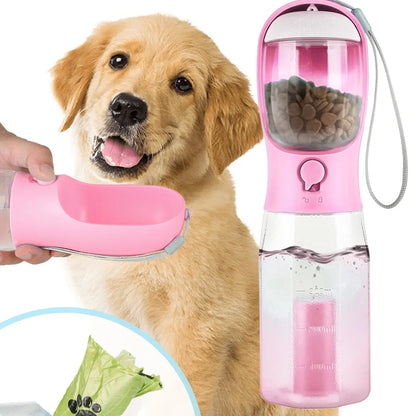 3-in-1 Portable Pet Water Bottle - 20oz Leak-Proof Container with Integrated Poop Bag Dispenser, Perfect for Travel, Hiking, and Outdoor Activities
