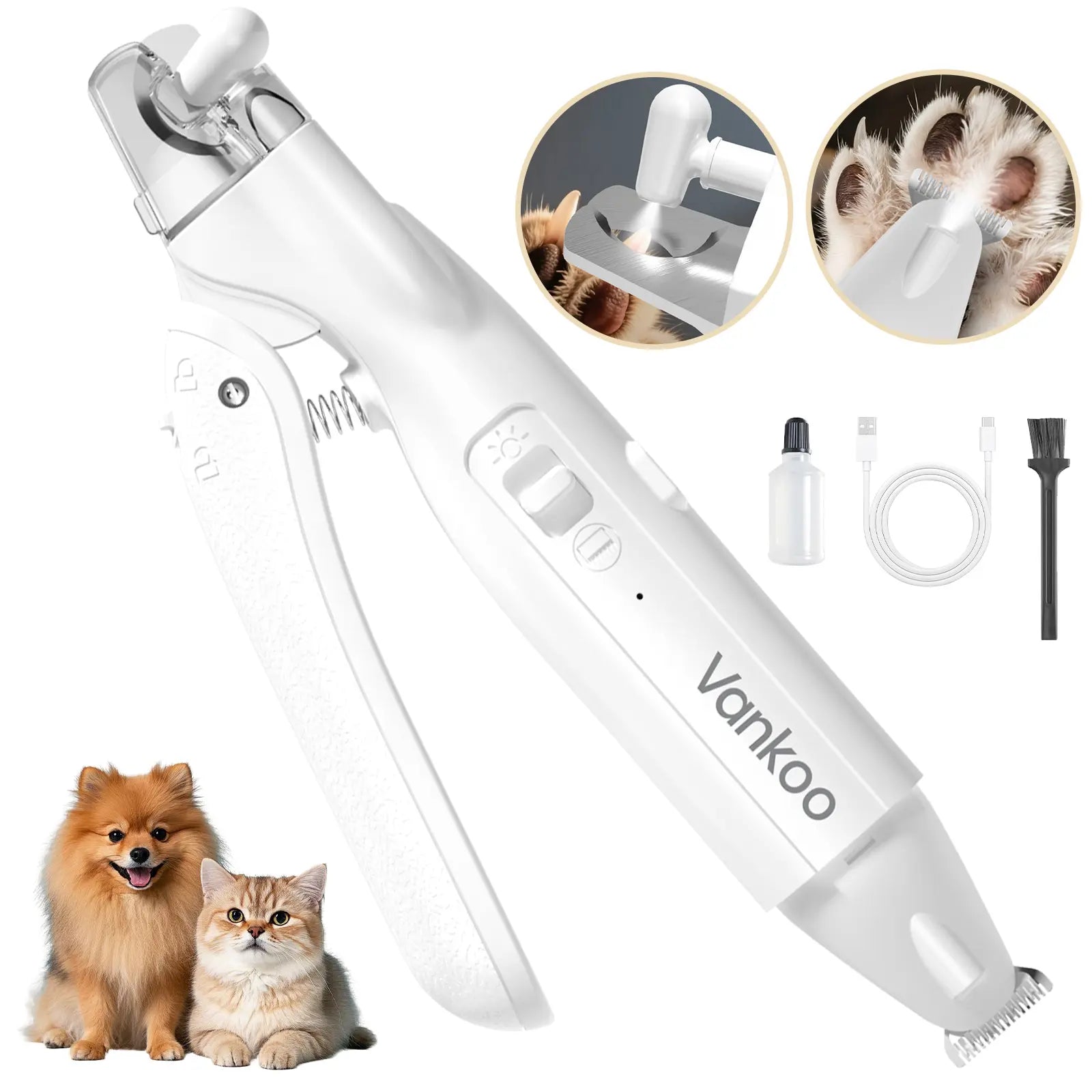 Vankoo 2-in-1 Rechargeable Dog Nail Clipper and Paw Hair Trimmer Kit with LED Light – Waterproof and Low Noise Grooming Solution for Small Dogs and Cats – Ideal Christmas Gift