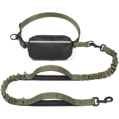 Iyoshop Hands-Free Dog Leash with Zipper Pouch, Dual Padded Handles, and Durable Bungee for Walking, Jogging, and Running