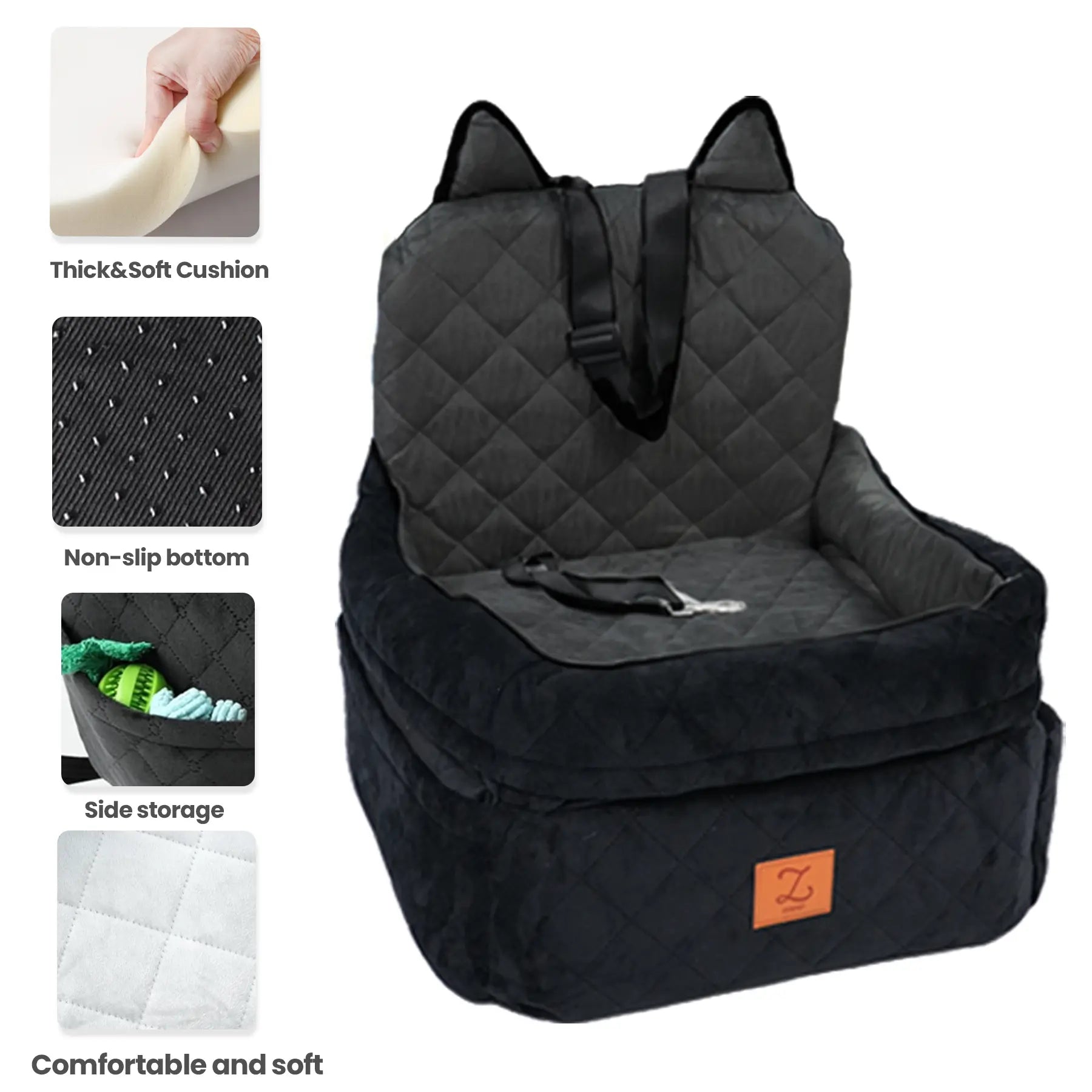 Zvrpet Fully Detachable and Washable Memory Foam Dog Car Seat with Adjustable Straps and Anti-Slip Bottom for SUV Back Seat Pet Bed