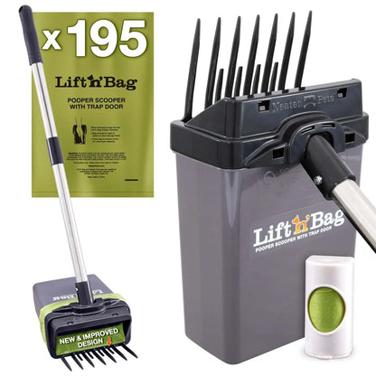 Neater Pets Lift N' Bag Dog Pooper Scooper 2.0 - 22-Inch Pole with Scoop-To-Bag Design, One-Handed Operation, Extra-Large Bags, Made in the USA