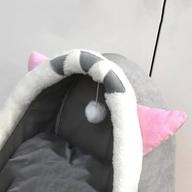 Thermal Cartoon Animal Ear Design Pet Bed - Soft and Cozy Fleece Cat Cave for Indoor Use, Comfortable Cat Furniture and Gift Ideas