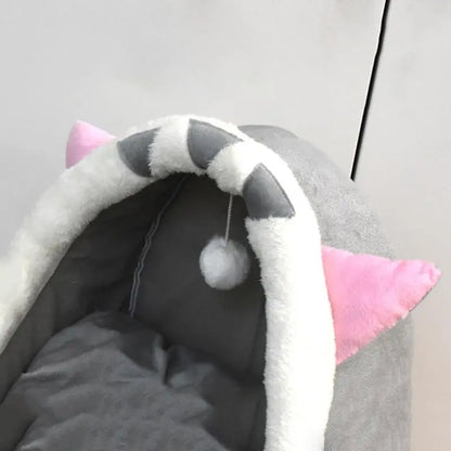 Thermal Cartoon Animal Ear Design Pet Bed - Soft and Cozy Fleece Cat Cave for Indoor Use, Comfortable Cat Furniture and Gift Ideas