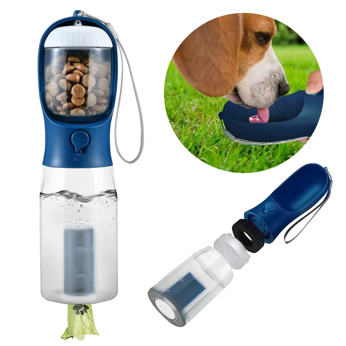 3-in-1 Portable Pet Water Bottle - 20oz Leak-Proof Container with Integrated Poop Bag Dispenser, Perfect for Travel, Hiking, and Outdoor Activities