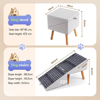 17-Inch Wooden Dog Stairs Ramp for Couch | Ziluce Convertible Ottoman Ramp for Sofa or Short Bed | Ideal for Senior, Small, and Medium Dogs, Including Dachshunds | 2-In-1 Home Step Stool with Wooden Base