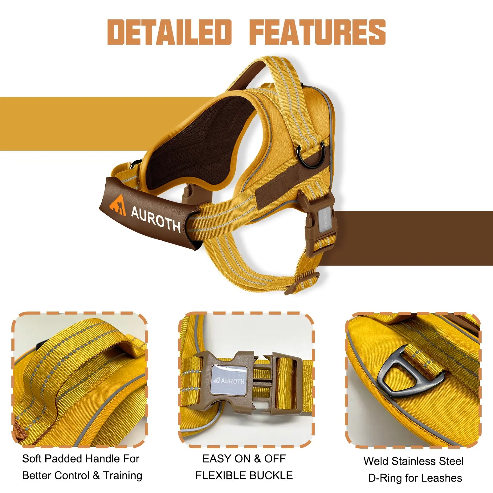 Auroth No-Pull Dog Harness with Safety Straps – Soft Padded Service Vest, Reflective and Adjustable, Easy On & Off – Perfect for Walking and Training, Suitable for Small, Medium, and Large Dogs