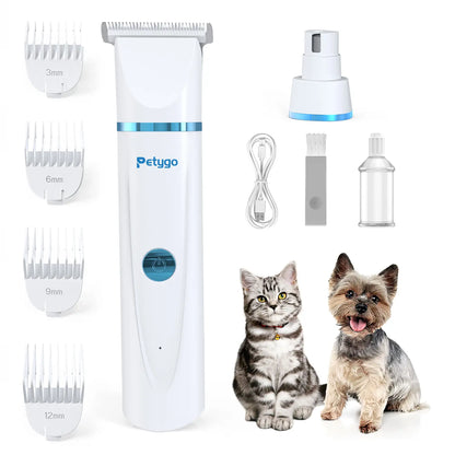 Petygo Professional 4-In-1 Dog Grooming Kit with Nail Grinder and Paw Trimmer - Low-Noise, Rechargeable, Cordless Electric Clippers for Dogs, Cats, and Small Pets - Ideal Gift for Holidays and Special Occasions
