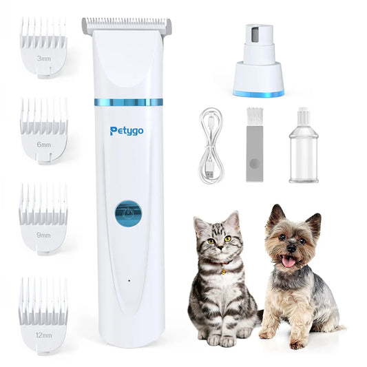 Petygo Professional 4-In-1 Dog Grooming Kit with Nail Grinder and Paw Trimmer - Low-Noise, Rechargeable, Cordless Electric Clippers for Dogs, Cats, and Small Pets - Ideal Gift for Holidays and Special Occasions