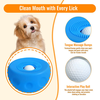 3-in-1 Suction Slow Feeder Dog Bowl with No-Spill Licking Mat, Integrated Treat Ball, and Cleaning Brush - Interactive Anti-Slip Design for Yogurt, Peanut Butter, and Liquid Treats