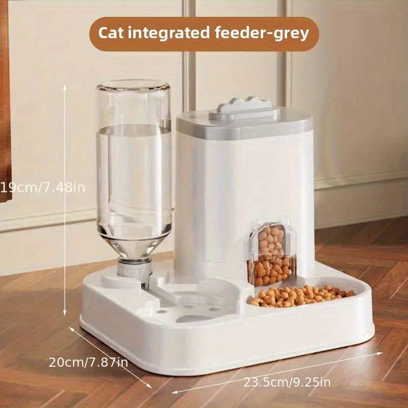 Cat Water Dispenser with Integrated Food Basin - Battery-Free, Modern White Design for Easy Cleaning and Hydration, Ideal for Small Dogs, Durable and Sturdy Pet Hydration Solution
