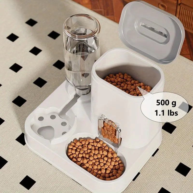 Cat Water Dispenser with Integrated Food Basin - Battery-Free, Modern White Design for Easy Cleaning and Hydration, Ideal for Small Dogs, Durable and Sturdy Pet Hydration Solution