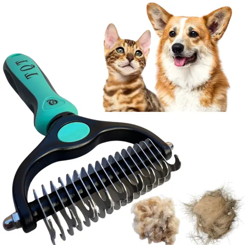 TQT Professional Pet Grooming Brush - Dual-Sided Shedding and Dematting Undercoat Rake for Dogs and Cats, Reducing Shedding and Hair Dispersal