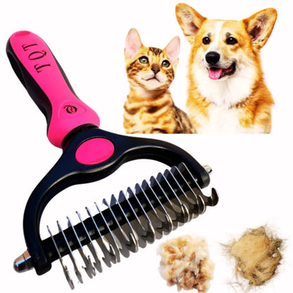 TQT Professional Pet Grooming Brush - Dual-Sided Shedding and Dematting Undercoat Rake for Dogs and Cats, Reducing Shedding and Hair Dispersal