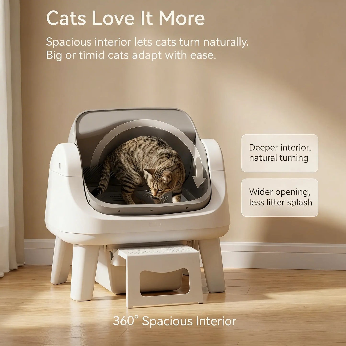 Petpivot Autoscooper 12 Lite Open Top Self-Cleaning Cat Litter Box with Automatic Operation, Dual Safety Sensors, Anti-Pinch Protection, and Senior Cat Accessibility Step