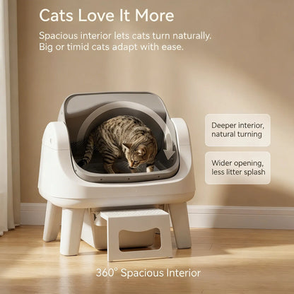 Petpivot Autoscooper 12 Lite Open Top Self-Cleaning Cat Litter Box with Automatic Operation, Dual Safety Sensors, Anti-Pinch Protection, and Senior Cat Accessibility Step